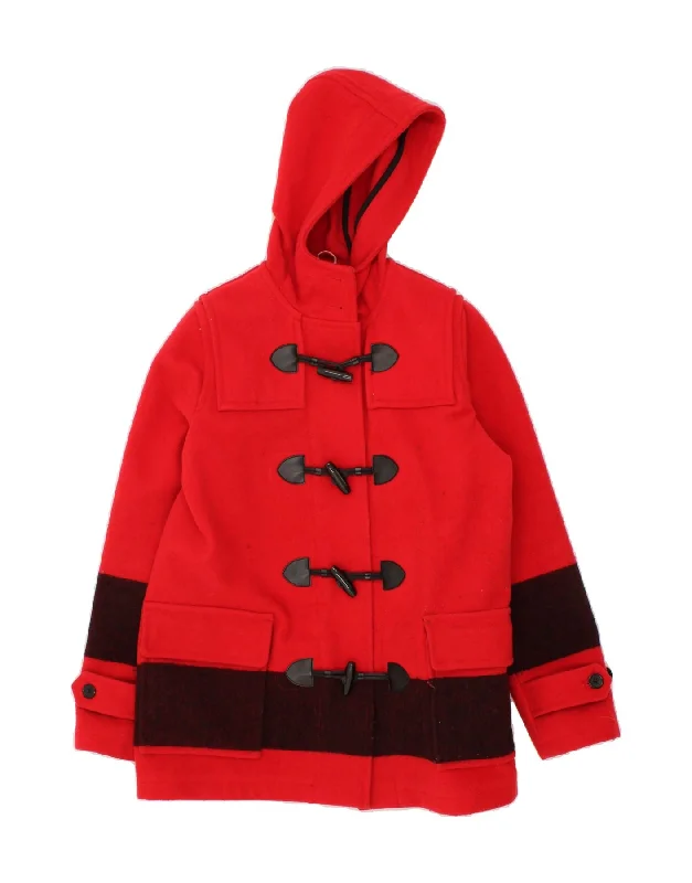 VINTAGE Womens Hooded Duffle Coat UK 10 Small Red Colourblock Wool Houndstooth Coat Plaid Coat Tartan Coat VINTAGE Womens Hooded Duffle Coat UK 10 Small Red Colourblock Wool Houndstooth Coat Plaid Coat Tartan Coat