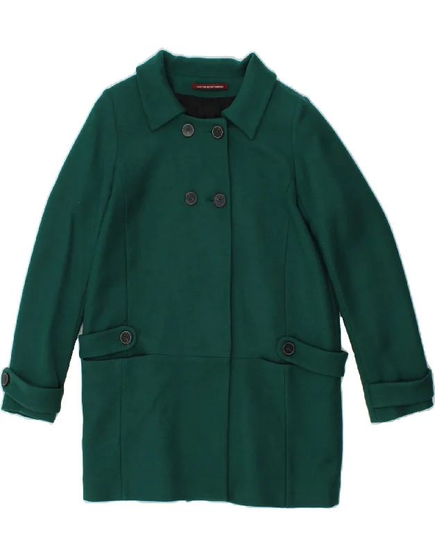 COMPTOIR DES COTONNIERS Womens Double Breasted Coat IT 40 Small Green Wool Trim Padded Insulated COMPTOIR DES COTONNIERS Womens Double Breasted Coat IT 40 Small Green Wool Trim Padded Insulated
