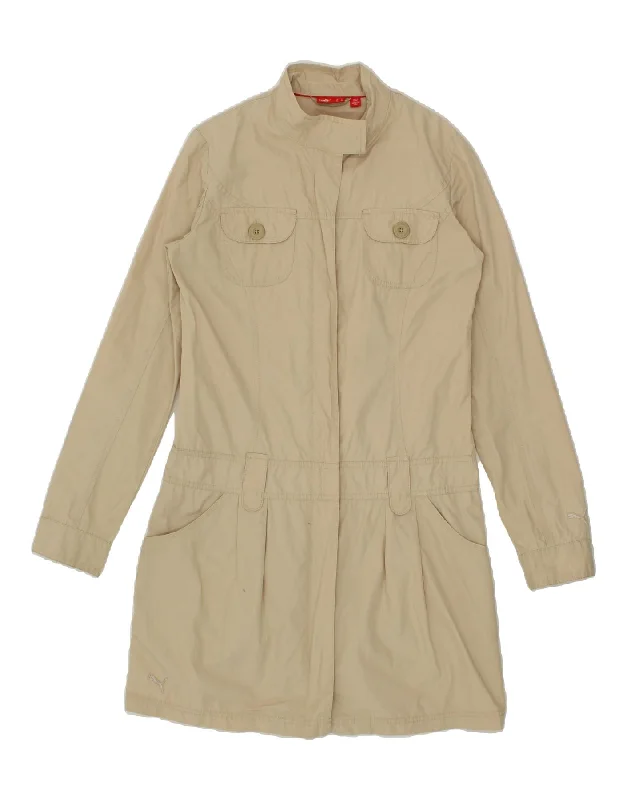 PUMA Womens Trench Coat UK 10 Small  Beige Cotton Pockets Sleeves Lining