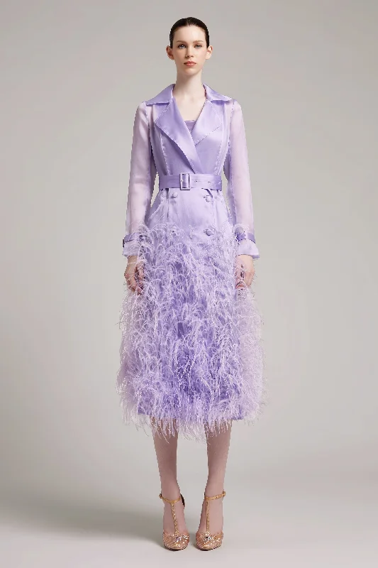 Silk Gazar Ostrich Feathers Embellished Trench Coat in Lilac Houndstooth Coat Plaid Coat Tartan Coat Silk Gazar Ostrich Feathers Embellished Trench Coat in Lilac Houndstooth Coat Plaid Coat Tartan Coat