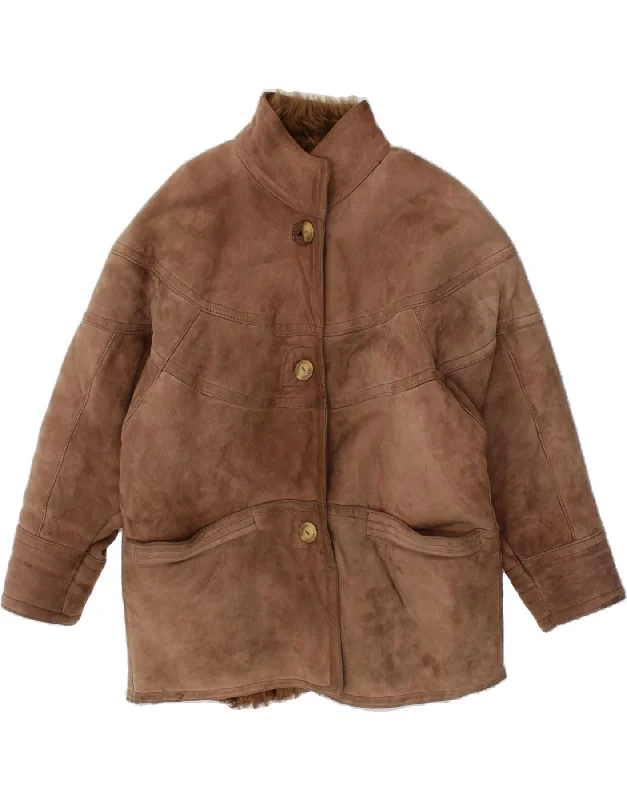 VINTAGE Womens Oversized Shearling Coat US 6 Small Brown Shearling Bodycon Sheath Shift VINTAGE Womens Oversized Shearling Coat US 6 Small Brown Shearling Bodycon Sheath Shift