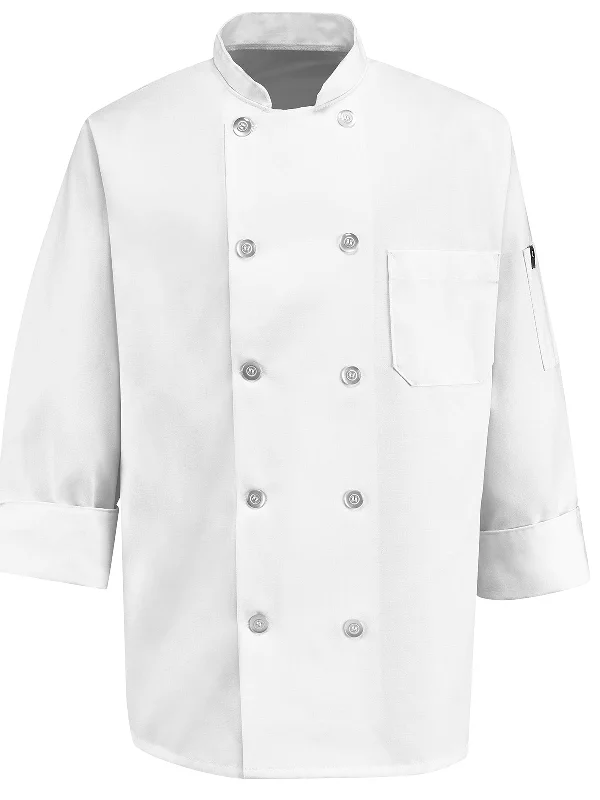 Unisex Ten Pearl Button 30" Polyester Chef Coat Embroidered Appliqued Beaded