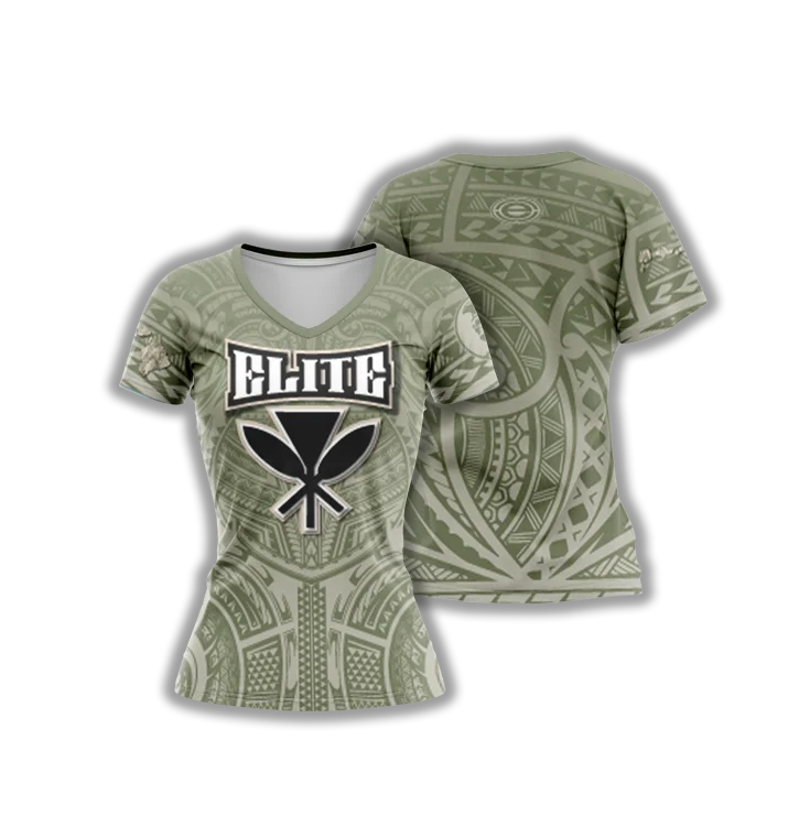 Elite Womens Jersey – ESD 1467 Island Tribal Green V Neck Jersey Blouse