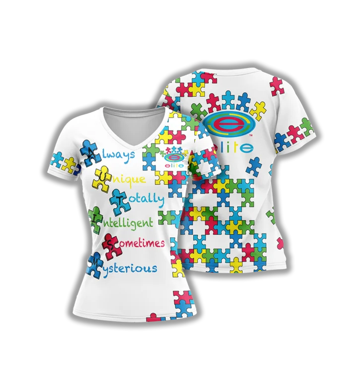 Elite Womens Jersey – ESD 953 Puzzle Pieces Autism White Short Sleeve Jersey Top
