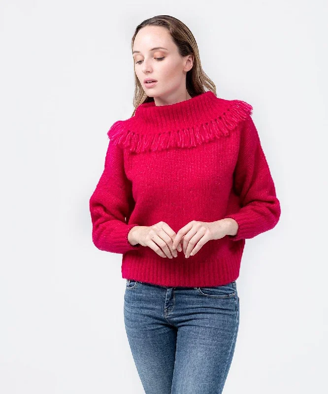 Jersey de alpaca mujer cuello alto rojo Recycled Jersey Tee