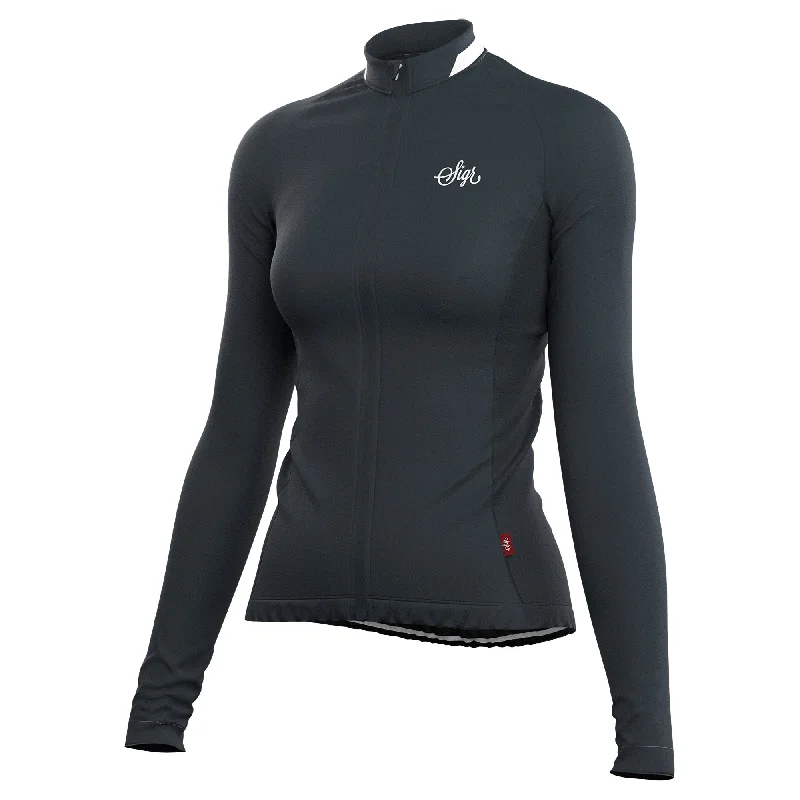 Krokus Black Women's Warmer Long Sleeved Cycling Jersey Ash Gray Jersey Tee
