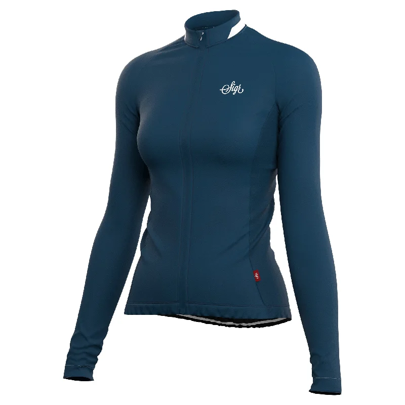 Krokus Blue Women's Warmer Long Sleeved Cycling Jersey Navy Blue Jersey Tee
