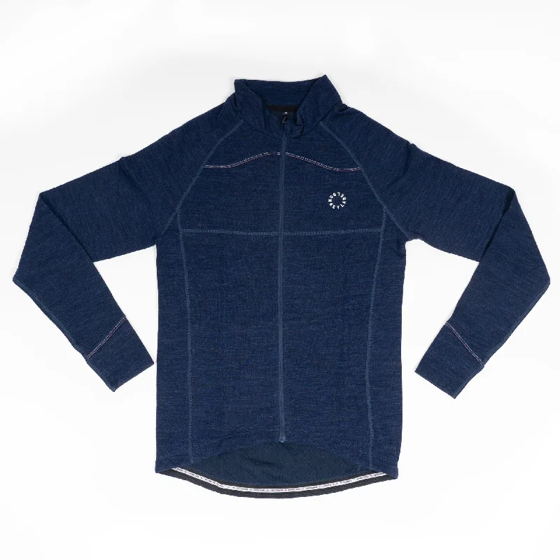 Merino Wool Long Sleeve Jersey Navy Blue Festive Jersey Tee