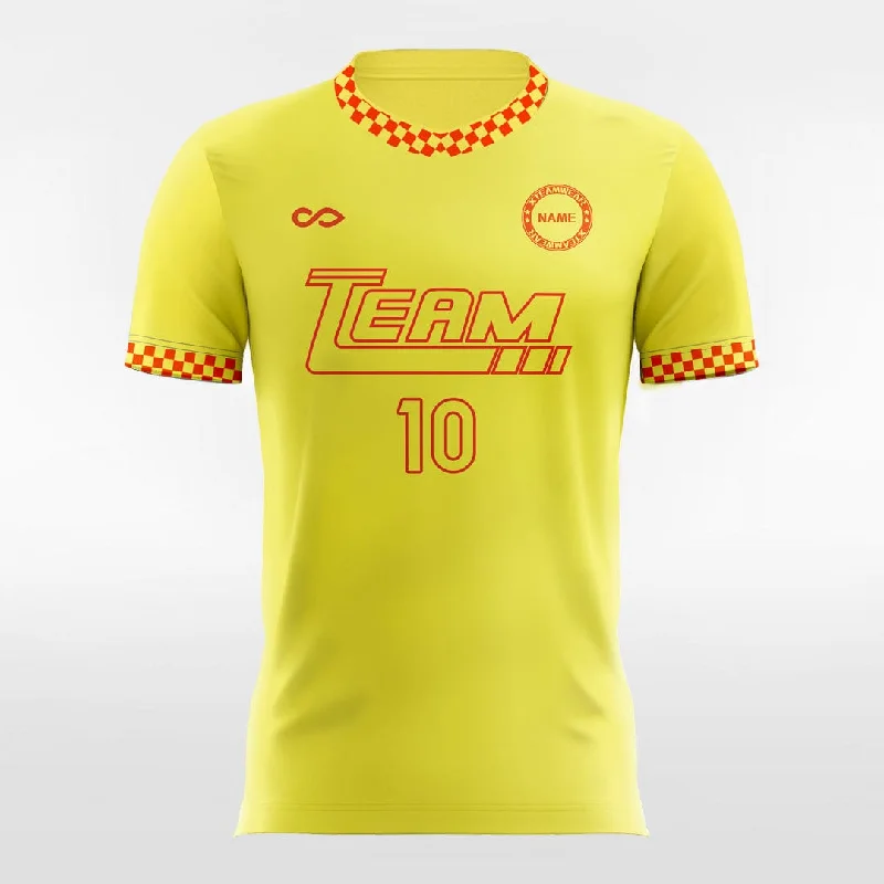 Retro Plaid Trim - Women Custom Soccer Jerseys Design Yellow Gold Jersey Tee
