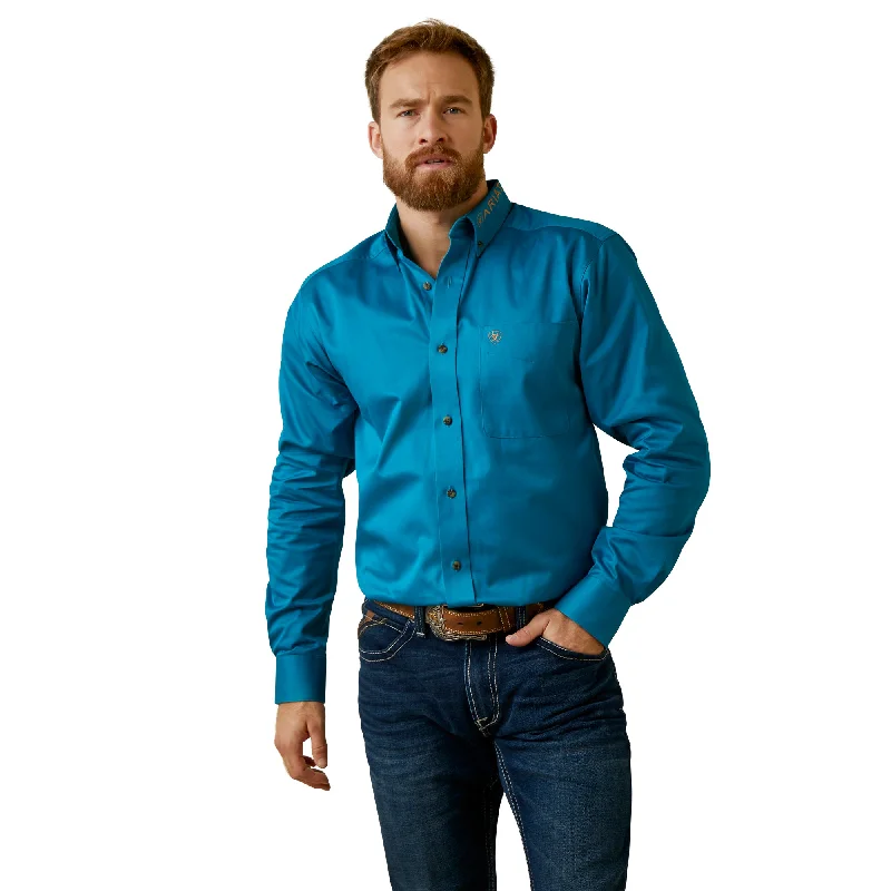 Team Logo Deep Turquoise Twill Fitted Western Shirt Print Jacquard Patchwork
