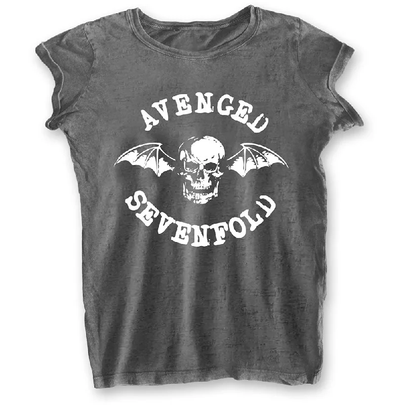 Avenged Sevenfold Deathbat Ladies Burn Out T-Shirt Chenille Blend Fleece Blend Nylon Blend Avenged Sevenfold Deathbat Ladies Burn Out T-Shirt Chenille Blend Fleece Blend Nylon Blend