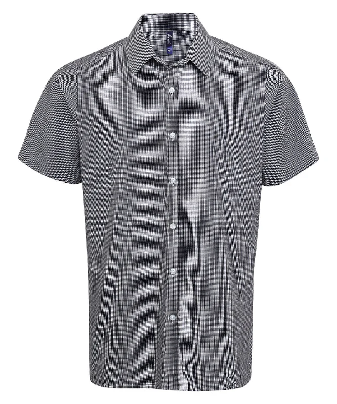 Black/White - Microcheck (Gingham) short sleeve cotton shirt Plaid T-Shirt Polka Dot Checkered Black/White - Microcheck (Gingham) short sleeve cotton shirt Plaid T-Shirt Polka Dot Checkered