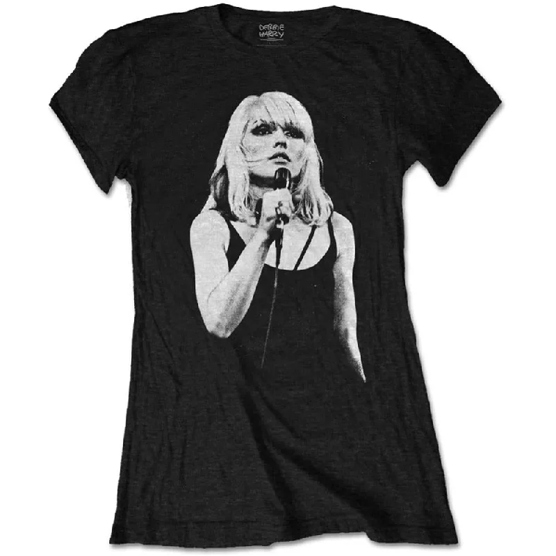 Blondie Debbie Harry Open Mic. Ladies T-Shirt Collared Crew Neck Turtle Neck