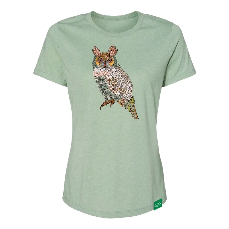 Boho Owl Womens Relaxed T-Shirt Spandex Blend Rayon Blend Denim Blend
