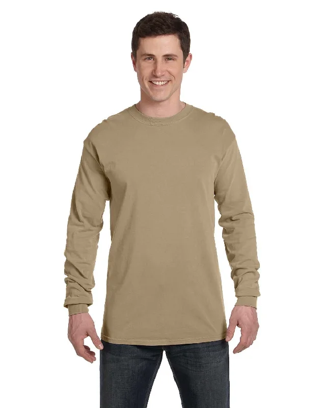Comfort Colors Garment-Dyed Long Sleeve T-Shirt | Khaki Fleece Nylon Spandex