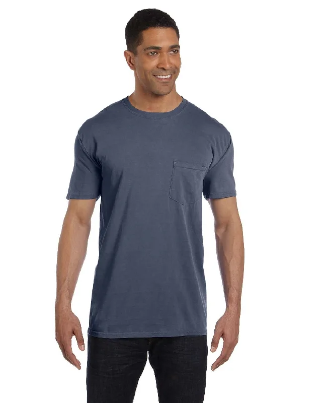 Comfort Colors Garment-Dyed Pocket T-Shirt | Washed Denim Chenille Brocade Lace