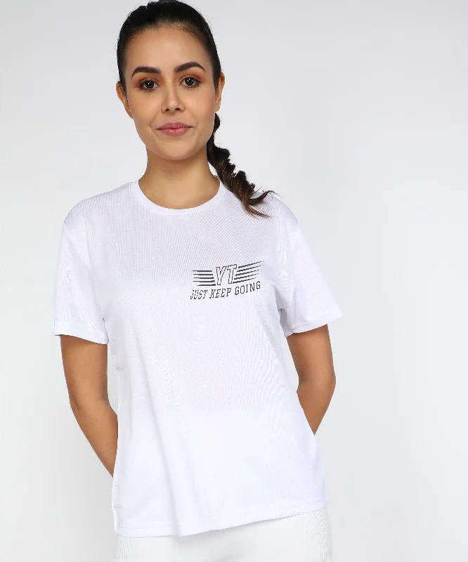 Young Trendz Womens Round Neck Half Sleeve Pocket Printed Sports Tshirt (White) Hooded Caped Shawl Collar
