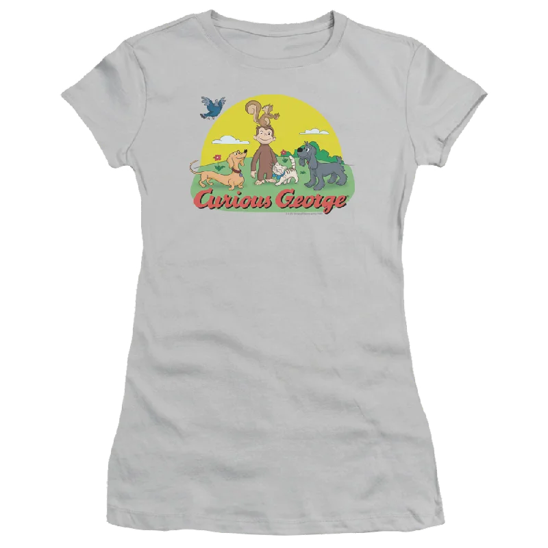 Curious George Sunny Friends - Juniors T-Shirt Denim Fabric Leather Fabric Suede Fabric Curious George Sunny Friends - Juniors T-Shirt Denim Fabric Leather Fabric Suede Fabric