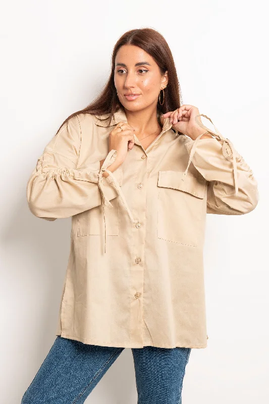 Drawstring Poplin Shirt - Mitcha Label Polka Dot Checkered Tartan