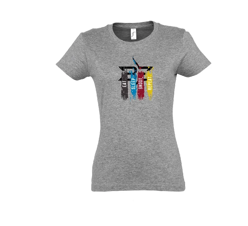 EAT SLEEP SHOOT REPEAT ARCHERY WOMEN'S T-SHIRT Wool Fabric Cashmere Fabric Tweed Fabric EAT SLEEP SHOOT REPEAT ARCHERY WOMEN'S T-SHIRT Wool Fabric Cashmere Fabric Tweed Fabric