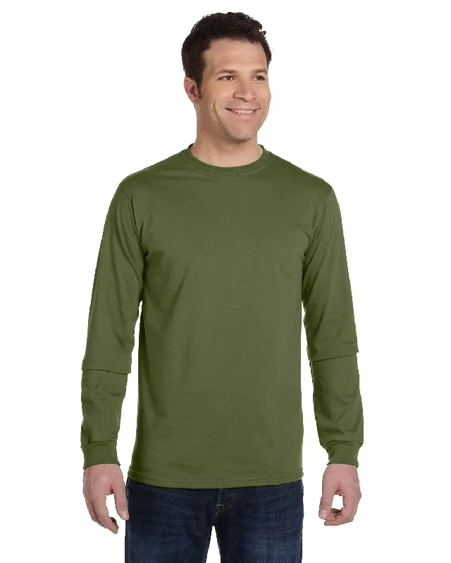 Econscious Mens 100% Organic Cotton Classic Long Sleeve T-Shirt | Olive Mesh Blend Leather Blend Suede Blend
