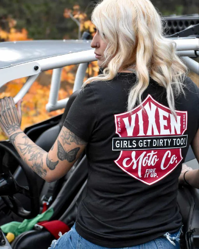 Fire it Up Ladies V Neck Tee Solid Print Embellished