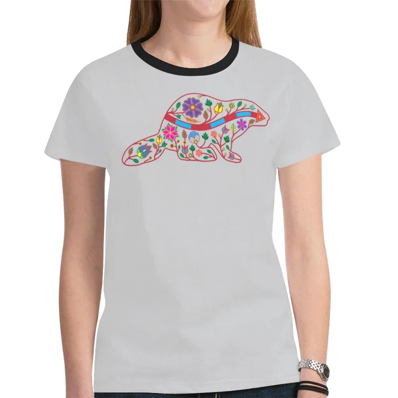 Floral Beaver Spirit Guide (Gray) T-shirt for Women Modern Contemporary Chic