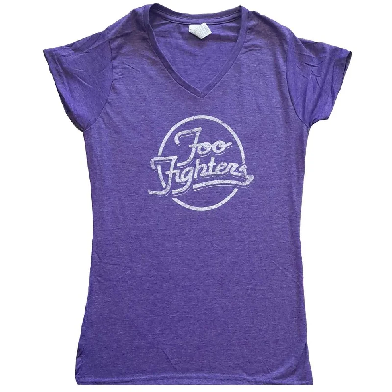 Foo Fighters Text Logo Ladies T-Shirt Denim Fabric Leather Fabric Suede Fabric