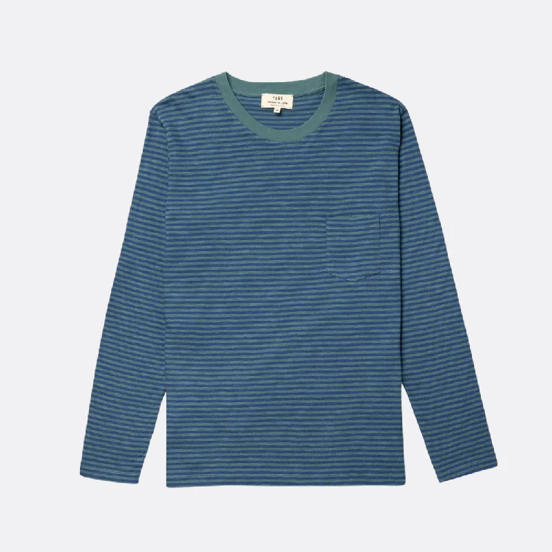 Stripes Long Sleeve T-Shirt Front Pockets Side Pockets Patch Pockets