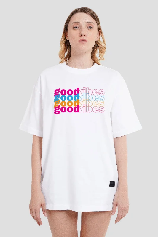 Good Vibes White Printed T-Shirt Terry Blend Velvet Blend Canvas Blend