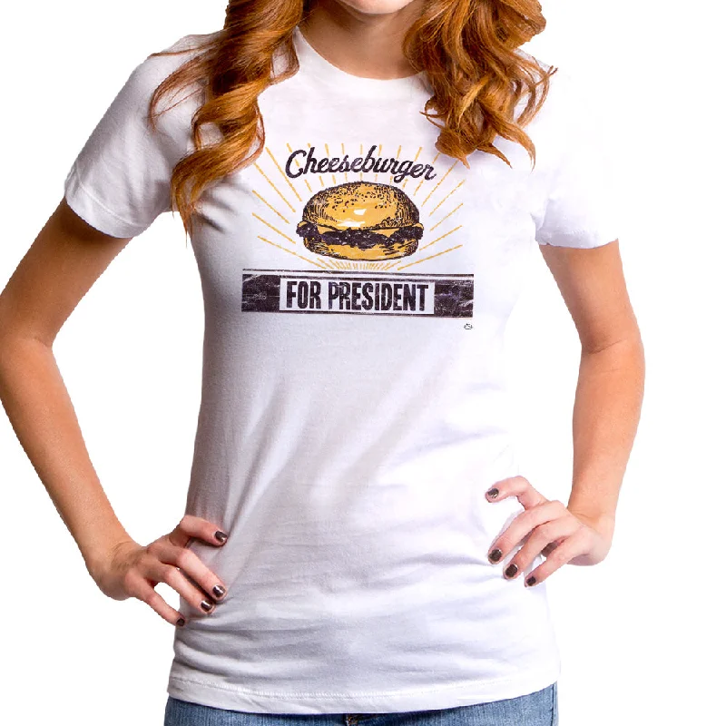 Cheeseburger For President Women's T-Shirt Hooded Caped Shawl Collar