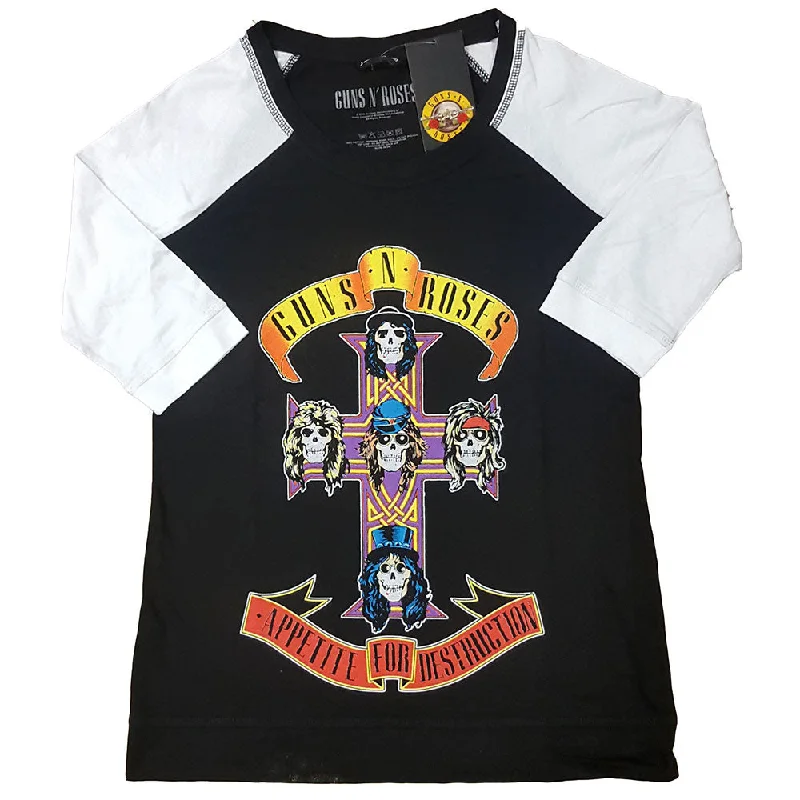 Guns N' Roses Appetite for Destruction Ladies Raglan T-Shirt Anti-Pilling Machine Wash Handmade