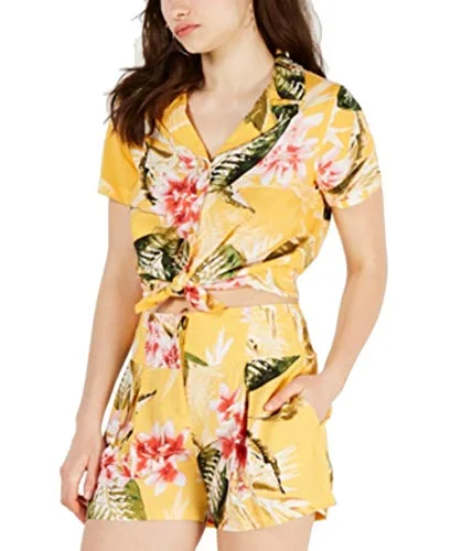 Idalia Floral-Print Button-Front Shirt Elasticated Padded Insulated