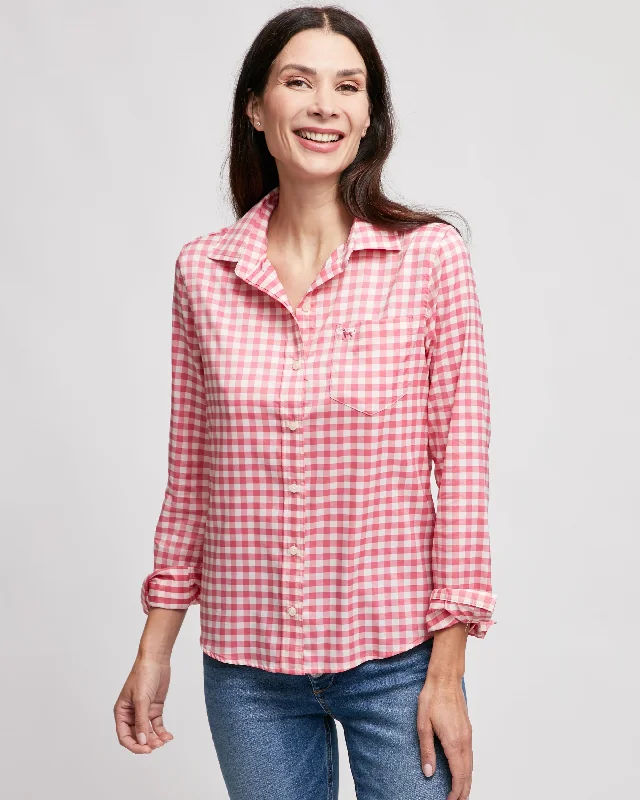 Ladies Gulf Check Longsleeve Shirt Cashmere Blend Cotton Blend Poly Blend