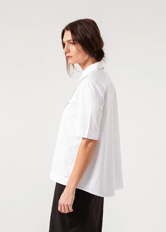 Lara Shirt in White Chenille Brocade Lace