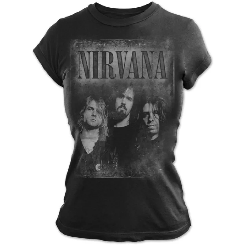 Nirvana Faded Faces Ladies T-Shirt Welt Pockets Slit Pockets