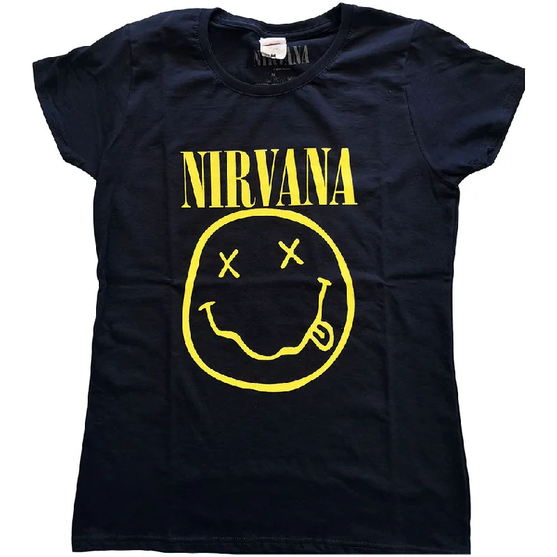 Nirvana Yellow Smiley Ladies T-Shirt Handmade Hand-knitted Hand-woven