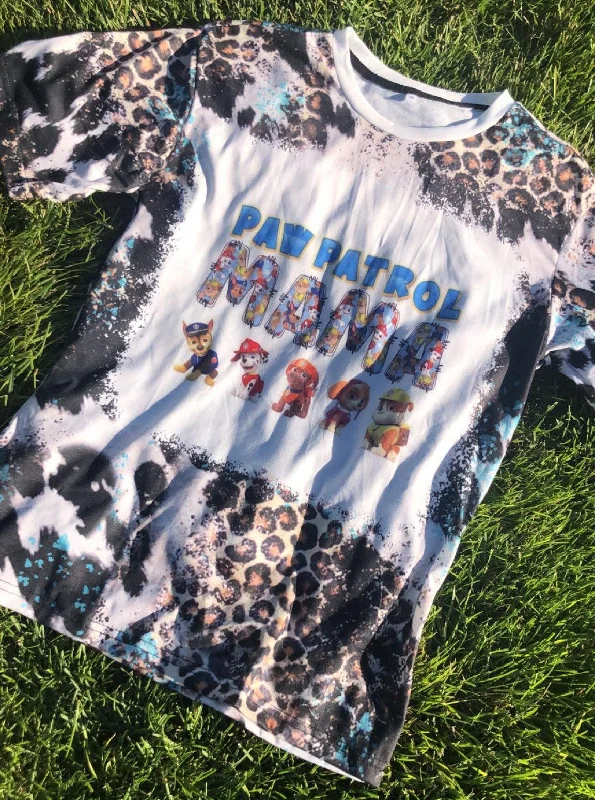 Paw Patrol MAMA sublimated t-shirt -Cow Print/Cheetah Teal Print Bleached Size M Lace Blend Ribbed Blend Corduroy Blend Paw Patrol MAMA sublimated t-shirt -Cow Print/Cheetah Teal Print Bleached Size M Lace Blend Ribbed Blend Corduroy Blend
