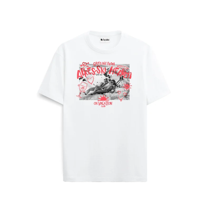 Pink Après Ski Heaven T-Shirt - White Collared T-Shirt Boat Neck A-Line