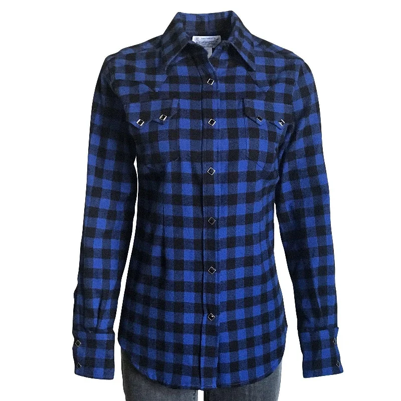 Rockmount Ranch Wear Womens Blue Buffalo Check Flannel Shirt Hooded Caped Shawl Collar Rockmount Ranch Wear Womens Blue Buffalo Check Flannel Shirt Hooded Caped Shawl Collar