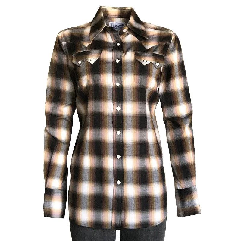 Rockmount Ranch Wear Womens Brown Shadow Plaid Sawtooth Western Shirt Cotton Fabric Linen Fabric Terry Fabric Rockmount Ranch Wear Womens Brown Shadow Plaid Sawtooth Western Shirt Cotton Fabric Linen Fabric Terry Fabric