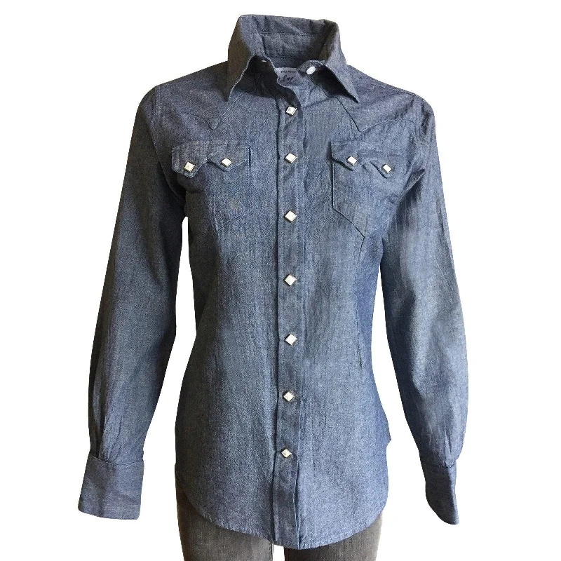 Rockmount Ranch Wear Womens Classic Chambray Sawtooth Western Shirt Chenille Blend Fleece Blend Nylon Blend