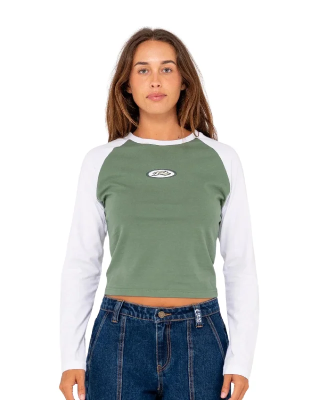 Heritage Long Sleeve Raglan Baby Tee Houndstooth Herringbone Solid