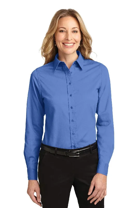 Port Authority Ladies Long Sleeve Easy Care Shirt.  L608 Collared T-Shirt Boat Neck A-Line