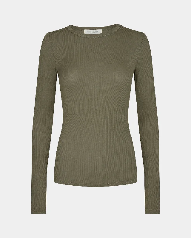 PETRICIASW T-SHIRT LONG SLEEVE - Army Green Rayon Velvet Corduroy
