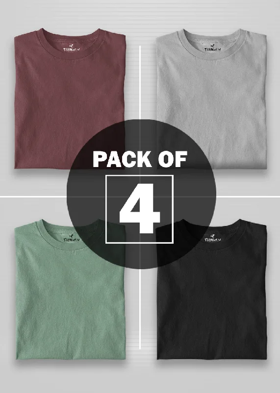 Solid Half Sleeve T-Shirt Women Combo - Pack of 4 Striped Floral Plaid