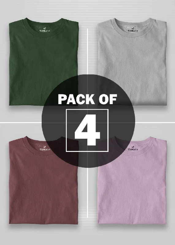 Solid Half Sleeve T-Shirt Women Combo - Pack of 4 Collared T-Shirt Boat Neck A-Line