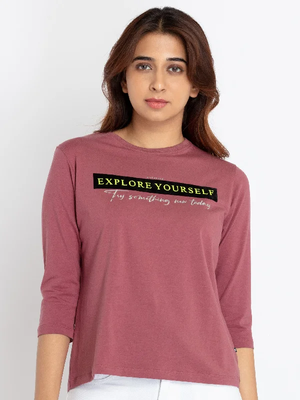 Womens Printed Round Neck T-shirt Fleece Fabric Down Fabric Feather Fabric