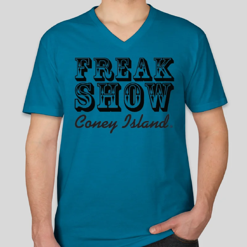 T-Shirt - Freak Show V Neck- Unisex Knit Fabric Woven Fabric Fleece Fabric