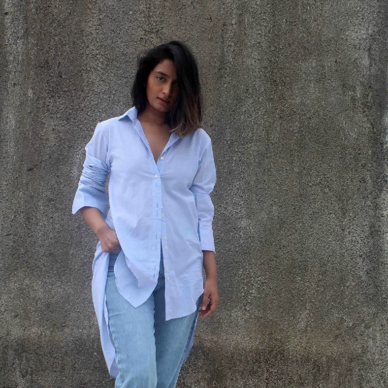 The Blue Shirt Blue Cotton Shirt Mesh Blend Leather Blend Suede Blend